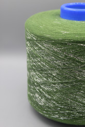 9846 Filmar Bollymood хлопок/па Итальянская бобинная пряжа для вязания, зелёный с серебристым люрексом, 2000м/100гр- фото2